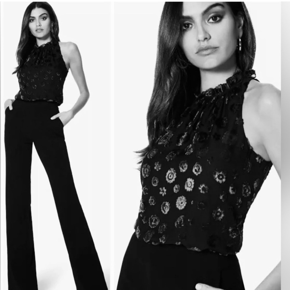NWT! Ramy Brook Leona Floral Burnout Blouson Wide Leg Jumpsuit in Black Size 12